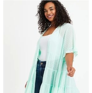 Torrid Green Clip Dot Ruffle Kimono, size 1